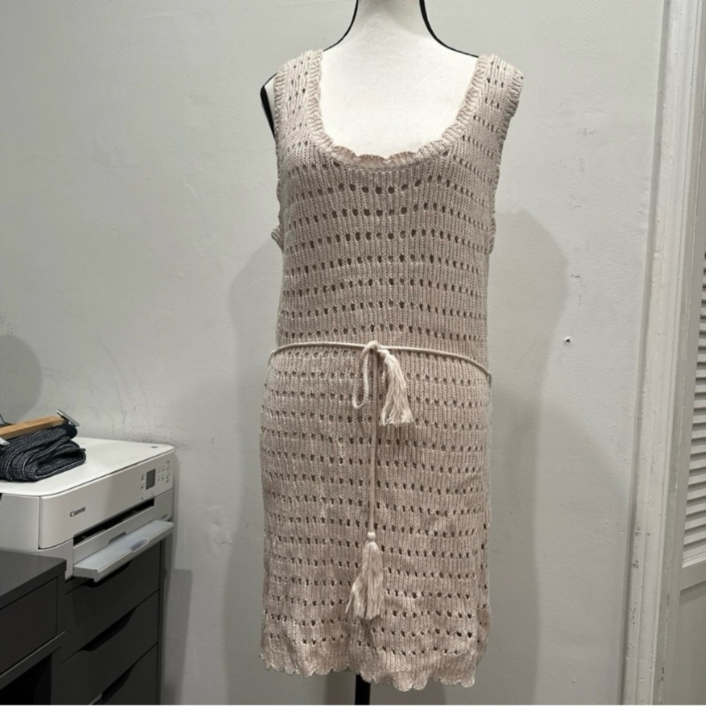 NWT Elegant Beige Crochet summer resort Dress - Picture 6 of 6